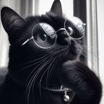 Black cat to thinking